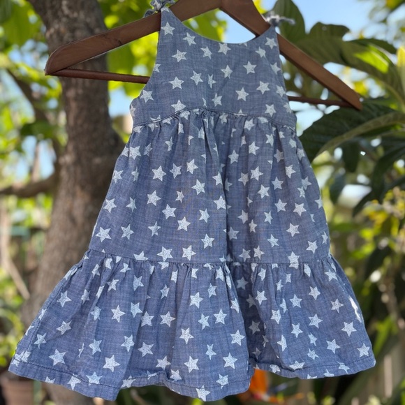 Baby B’gosh Girls Chambray White Star Pattern Twirl Dress - Picture 5 of 7